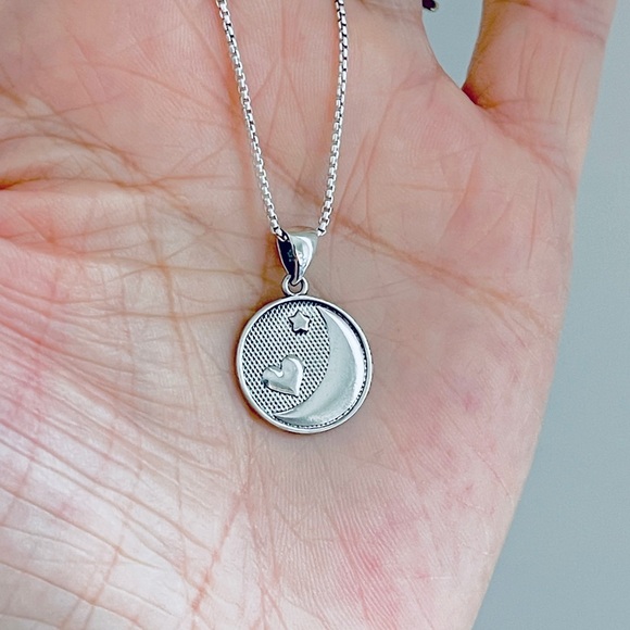 Sterling Silver I Love You To Moon & Back Necklace, Heart and Moon Jewelry Chain - Picture 4 of 13
